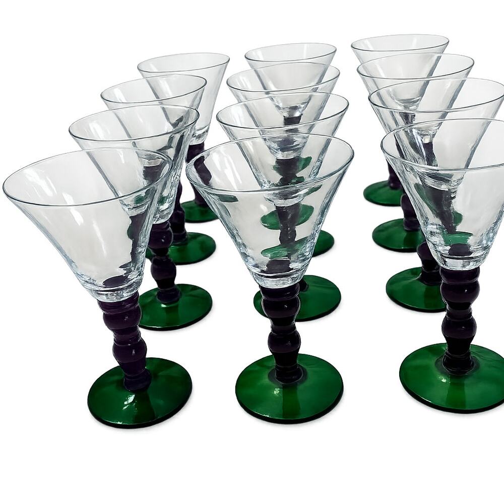Vintage Mikasa Festival Violet Green Wine Water Glasses 7" x 4.5" Romania Set 4